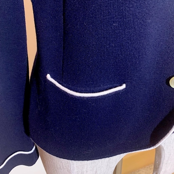 💥EUC💥 Lauren Ralph Lauren Navy Sweater Jacket w/White Piping - Size Small✨✨✨ - Picture 3 of 10